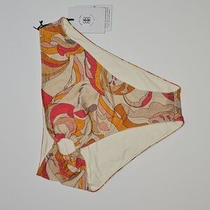 Revel Rey Inez Swimsuit Bottoms Metallic Floral Farrah Lurex Pink Orange Tan M